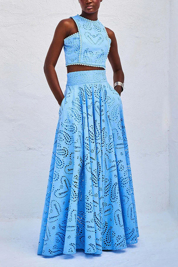 Amora™ Completo Palazzo Vita Alta & Crop Top in Pizzo