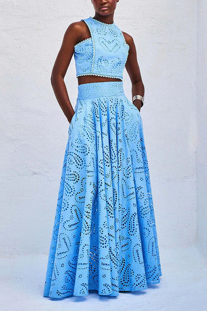 Amora™ Completo Palazzo Vita Alta & Crop Top in Pizzo