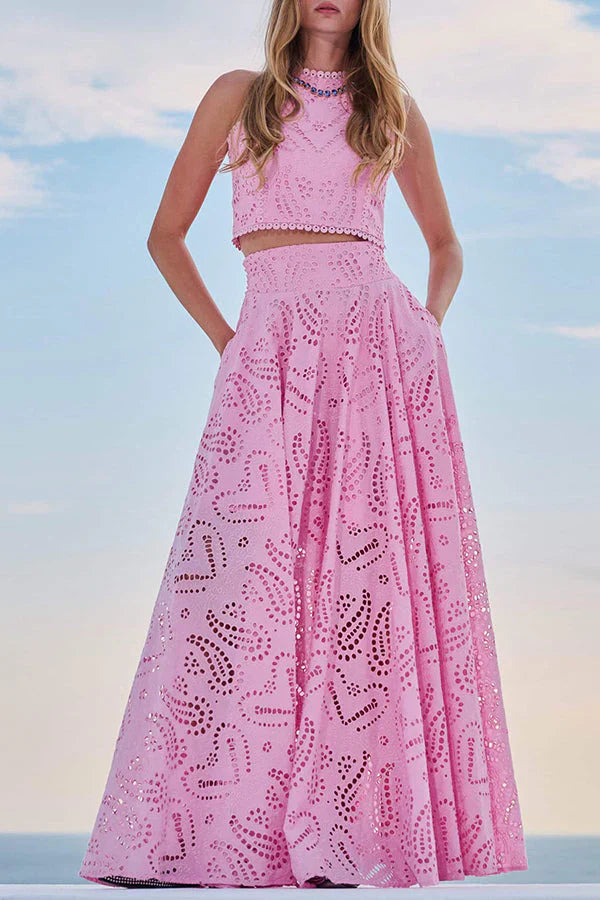 Amora™ Completo Palazzo Vita Alta & Crop Top in Pizzo