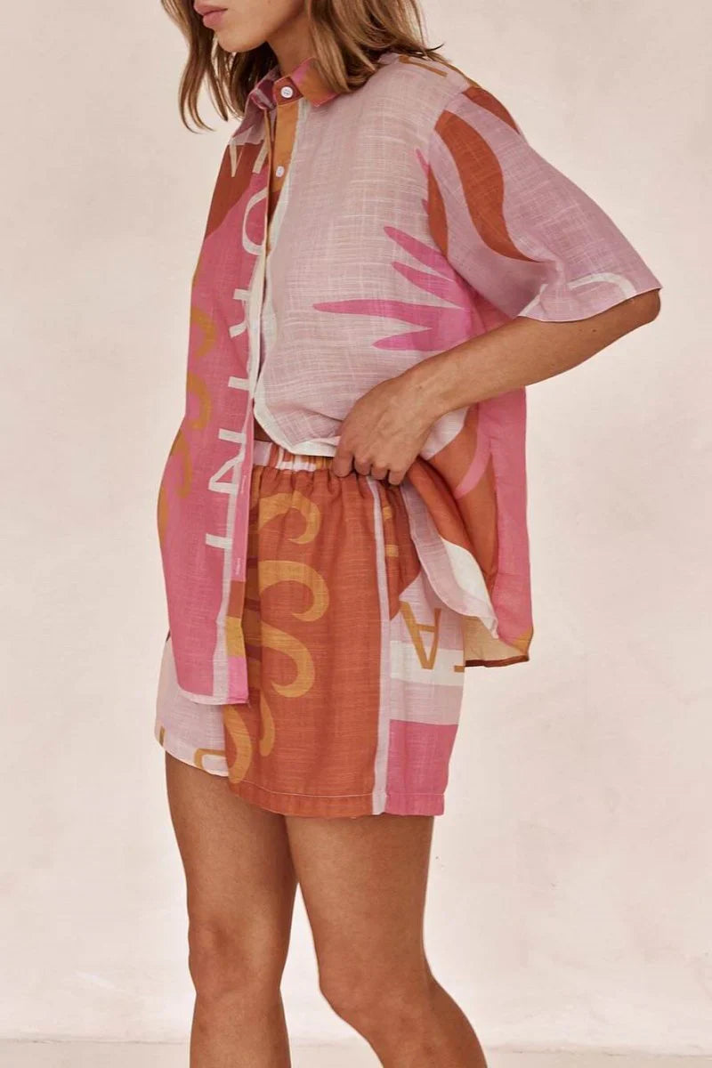 Amora™ Completo Camicia e Shorts Stile Vacanza Stampato