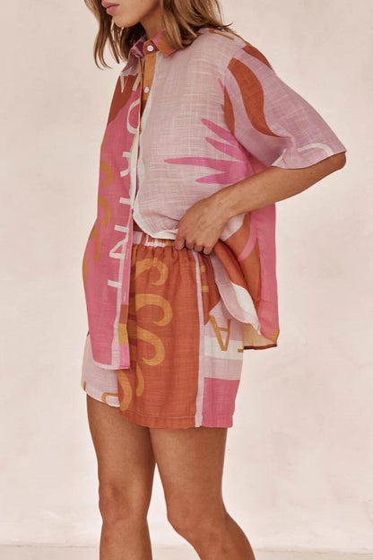 Amora™ Completo Camicia e Shorts Stile Vacanza Stampato