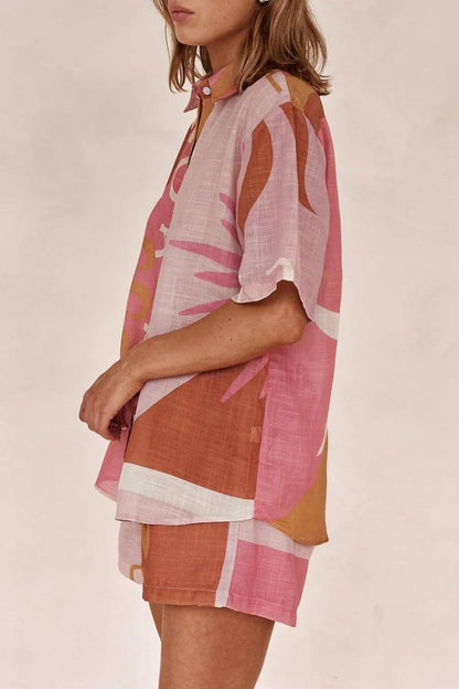 Amora™ Completo Camicia e Shorts Stile Vacanza Stampato