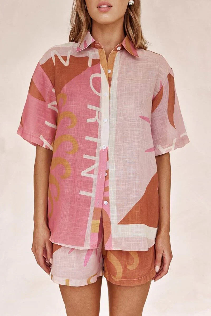 Amora™ Completo Camicia e Shorts Stile Vacanza Stampato