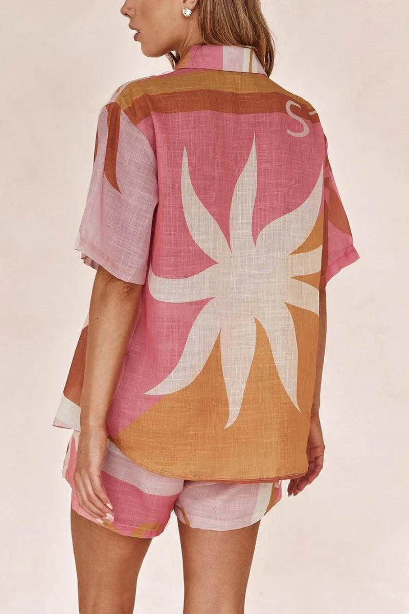 Amora™ Completo Camicia e Shorts Stile Vacanza Stampato