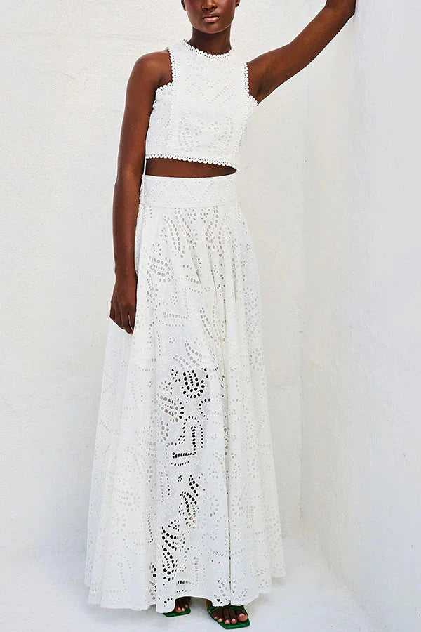 Amora™ Completo Palazzo Vita Alta & Crop Top in Pizzo