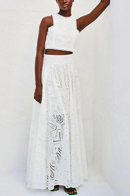 Amora™ Completo Palazzo Vita Alta & Crop Top in Pizzo