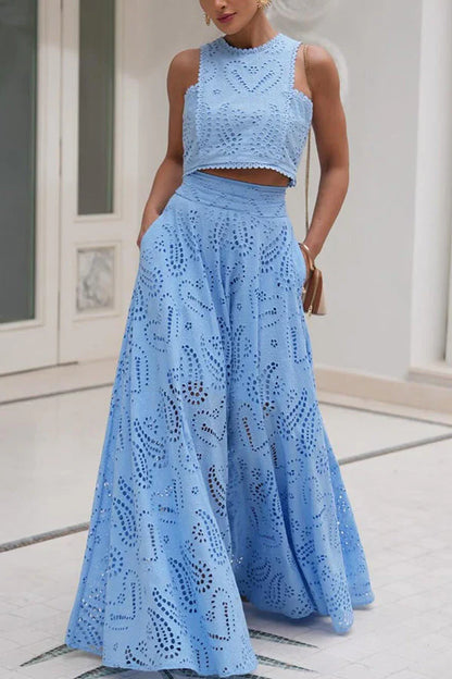 Amora™ Completo Palazzo Vita Alta & Crop Top in Pizzo