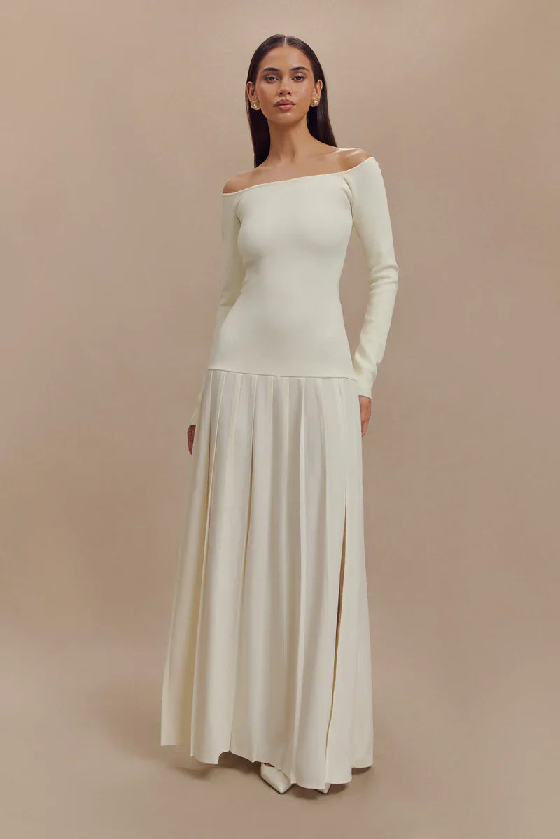 Amora™ Abito Lungo a Maglia Spalle Scoperte - Avorio