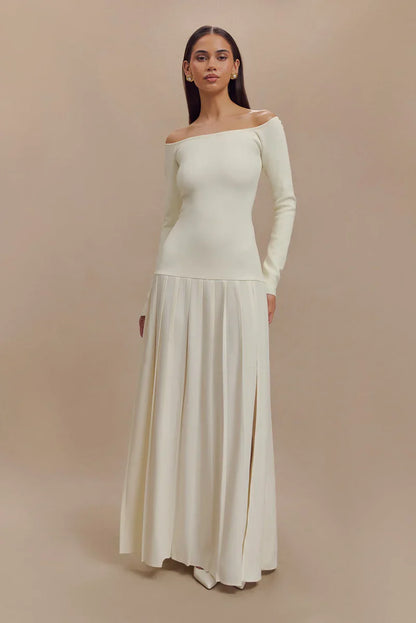 Amora™ Abito Lungo a Maglia Spalle Scoperte - Avorio