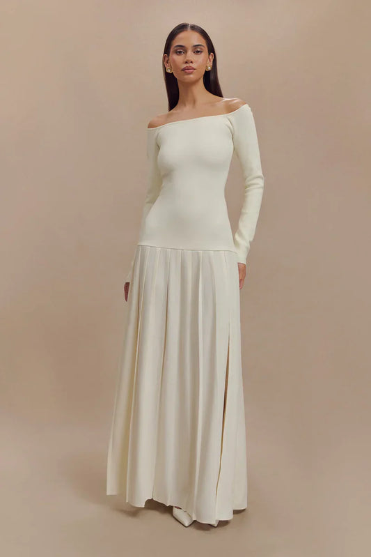 Amora™ Abito Lungo a Maglia Spalle Scoperte - Avorio