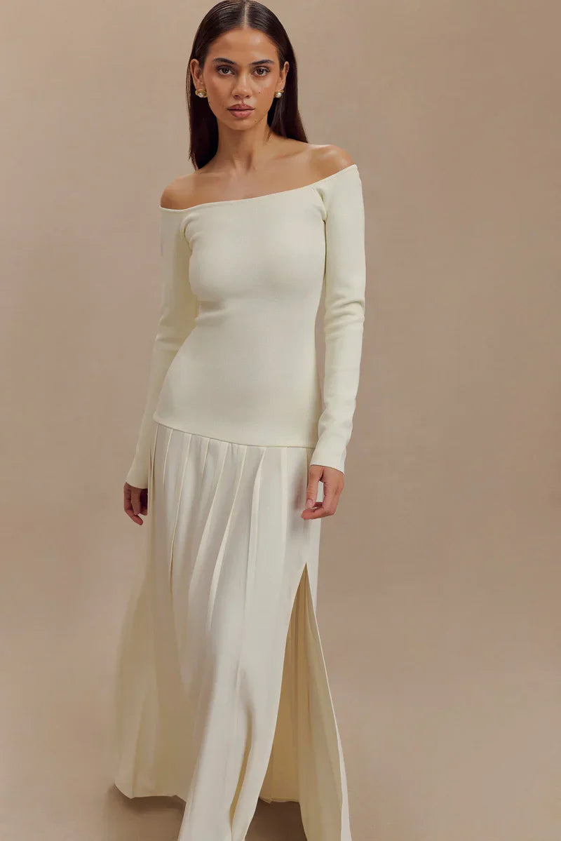 Amora™ Abito Lungo a Maglia Spalle Scoperte - Avorio