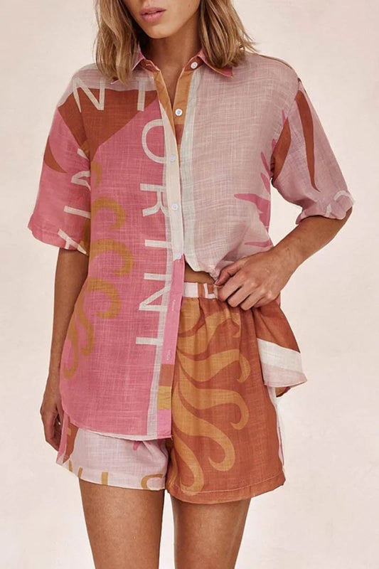Amora™ Completo Camicia e Shorts Stile Vacanza Stampato