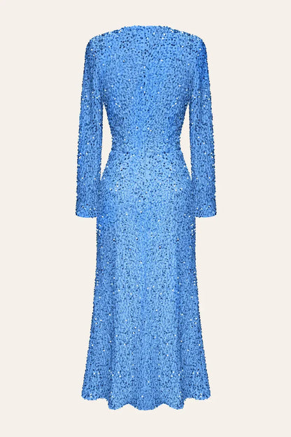 Amora™ Abito Midi Lungo con Paillettes a Maniche Lunghe