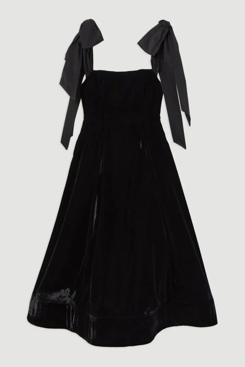 Amora™ Abito Midi Strapless in Velluto con Fiocco