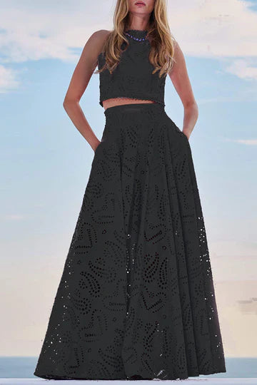 Amora™ Completo Palazzo Vita Alta & Crop Top in Pizzo