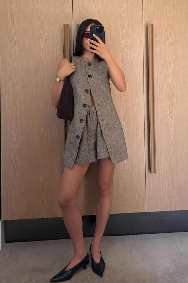 Amora™ Completo Tunica Gilet Tweed Frankie Choc