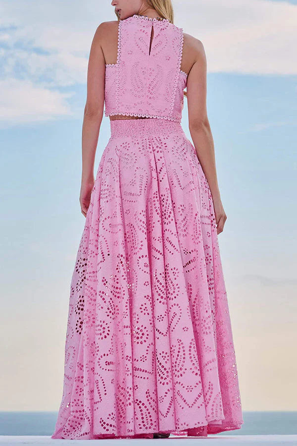 Amora™ Completo Palazzo Vita Alta & Crop Top in Pizzo