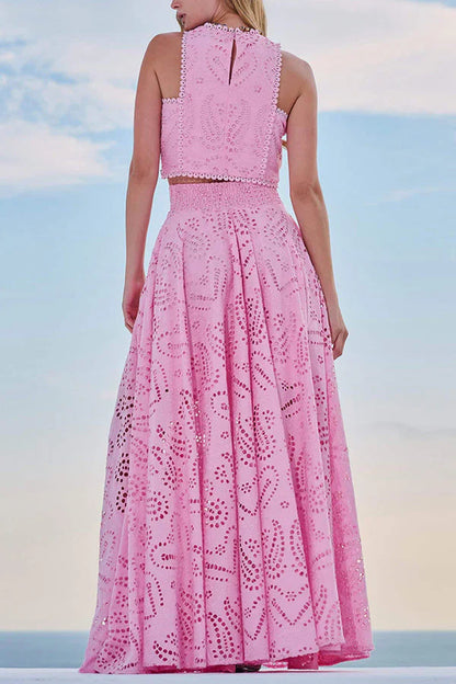 Amora™ Completo Palazzo Vita Alta & Crop Top in Pizzo