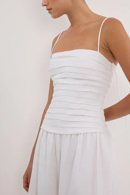Amora™ Abito Midi di Lino Bianco