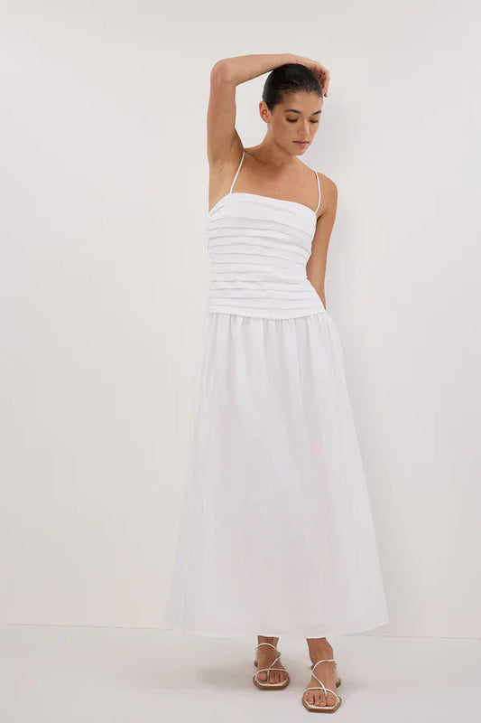 Amora™ Abito Midi di Lino Bianco