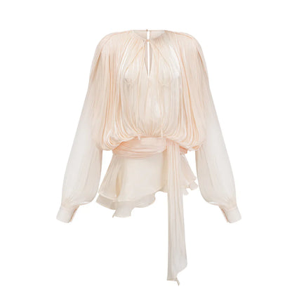 Amora™ Blusa in Raso Drappeggiata Crimson Elegance