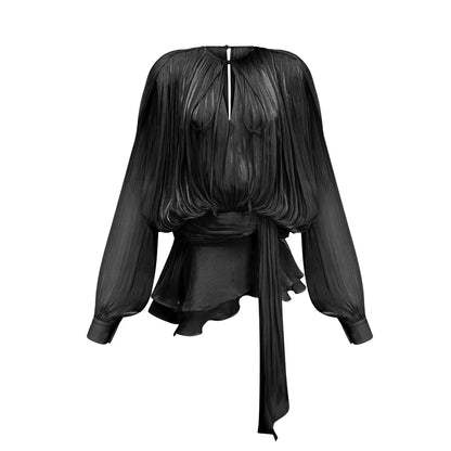 Amora™ Blusa in Raso Drappeggiata Crimson Elegance