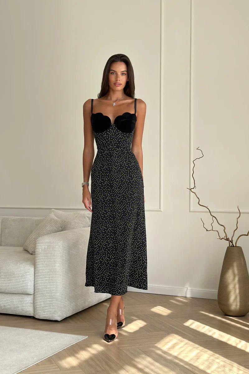 Amora™ Abito Midi in Velluto con Inserti