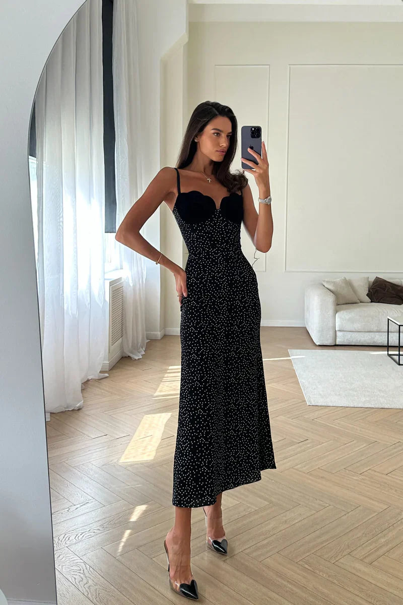 Amora™ Abito Midi in Velluto con Inserti