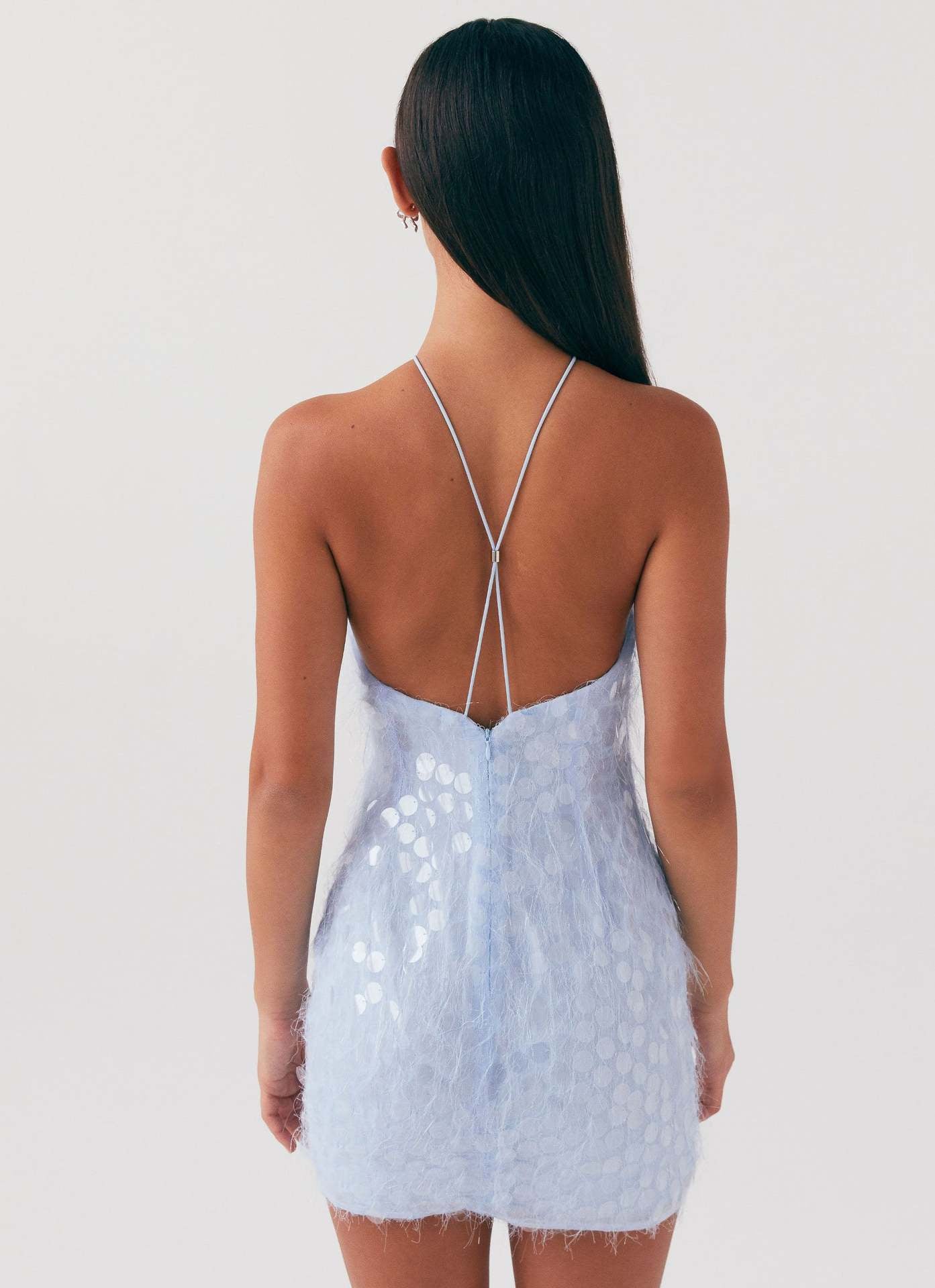 Amora™ Skyline Mini Abito con Paillettes e Dettagli in Piume