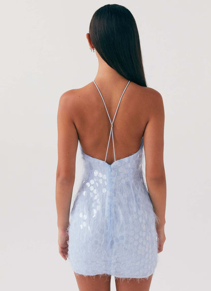 Amora™ Skyline Mini Abito con Paillettes e Dettagli in Piume