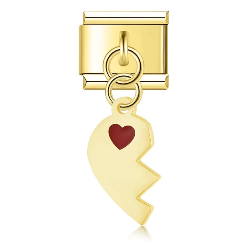 Split Heart Charm Gold