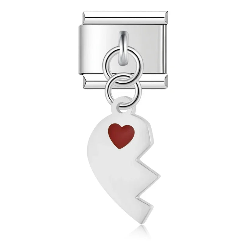 Split Heart Charm Silver