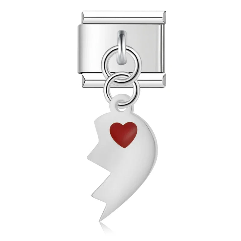 Split Heart Charm Silver