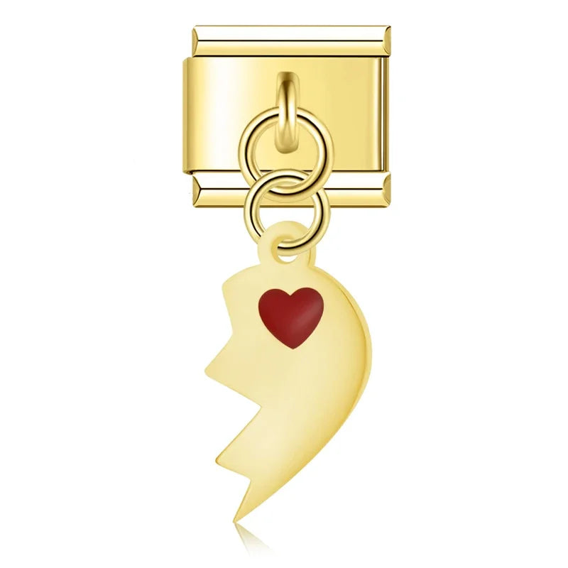 Split Heart Charm Gold