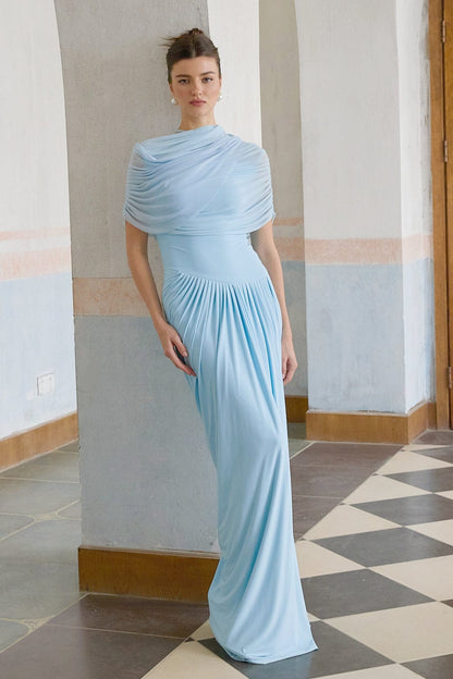 Amora™ Abito Maxi Plissettato Asimmetrico Blu