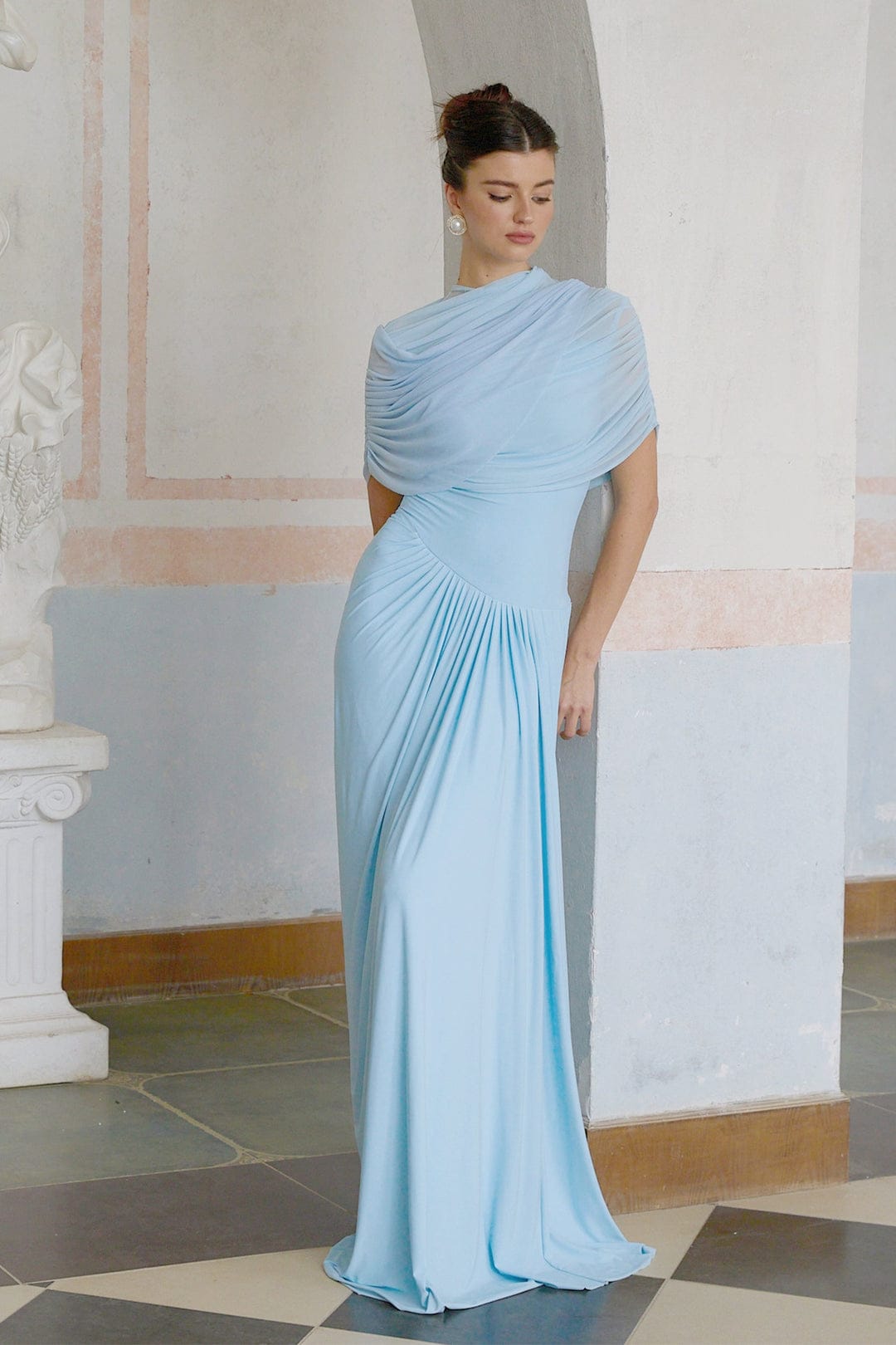 Amora™ Abito Maxi Plissettato Asimmetrico Blu