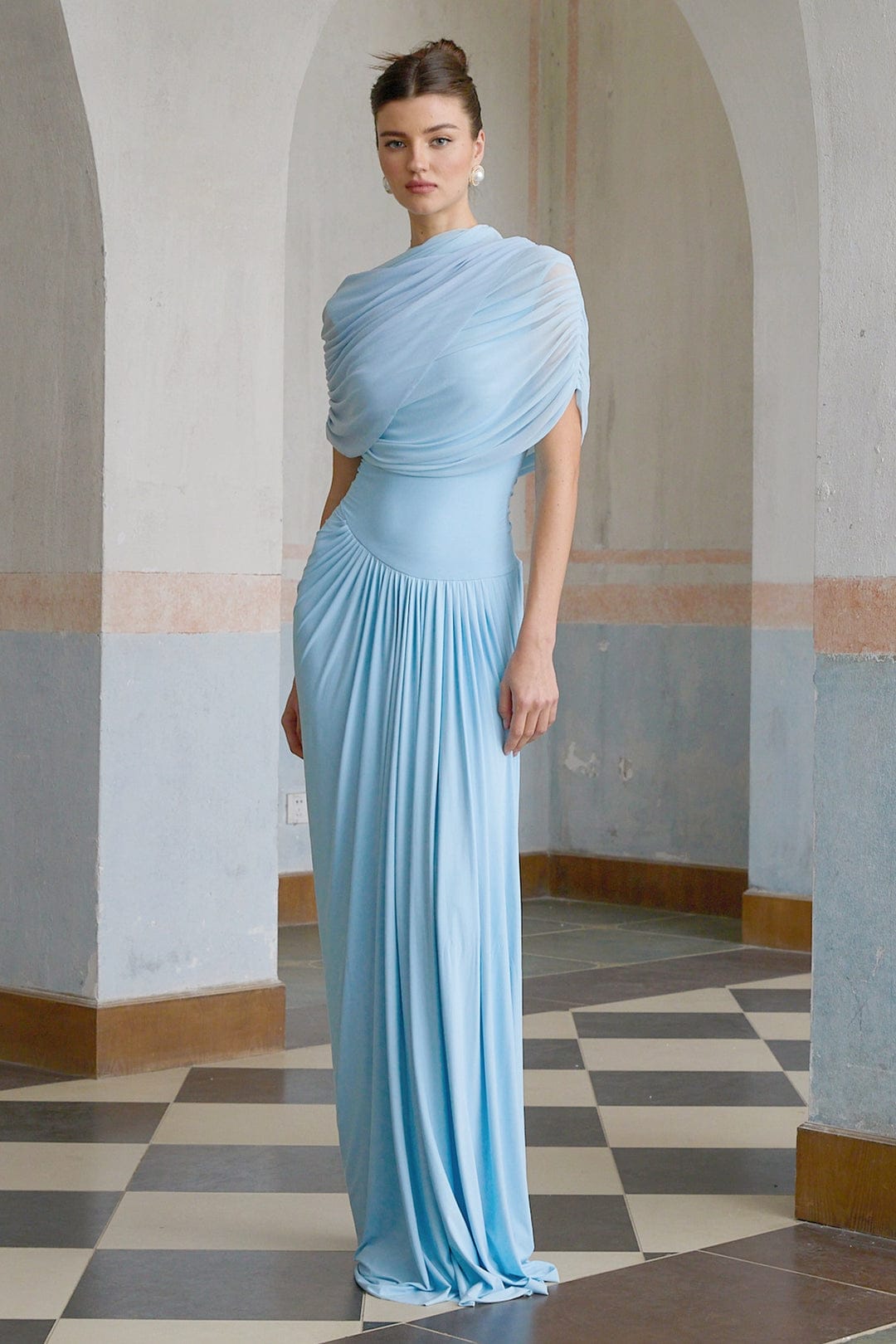 Amora™ Abito Maxi Plissettato Asimmetrico Blu
