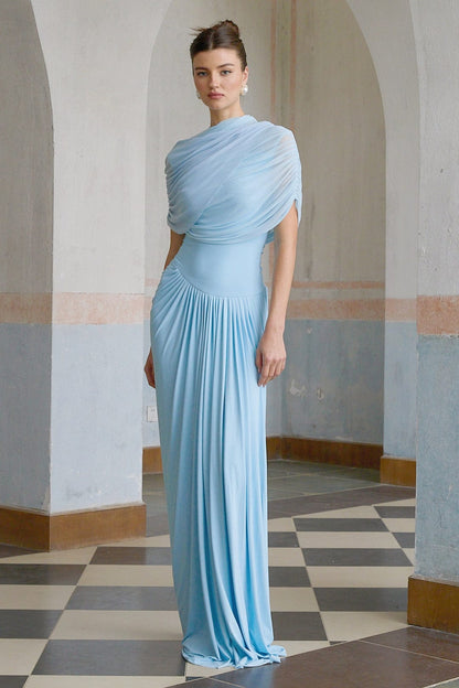 Amora™ Abito Maxi Plissettato Asimmetrico Blu