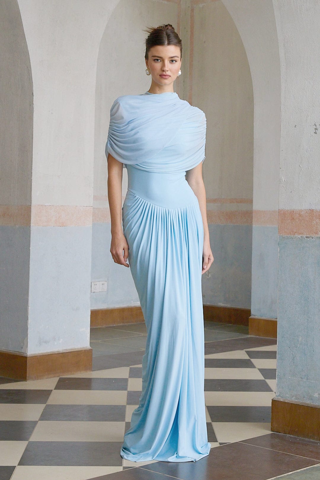 Amora™ Abito Maxi Plissettato Asimmetrico Blu