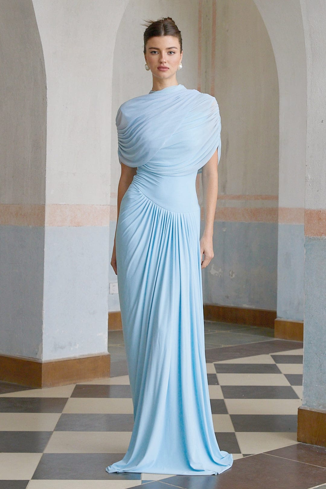 Amora™ Abito Maxi Plissettato Asimmetrico Blu