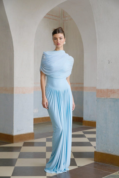 Amora™ Abito Maxi Plissettato Asimmetrico Blu