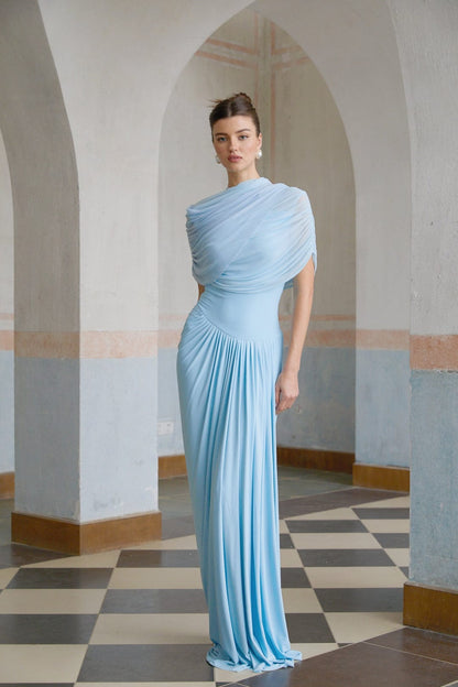 Amora™ Abito Maxi Plissettato Asimmetrico Blu