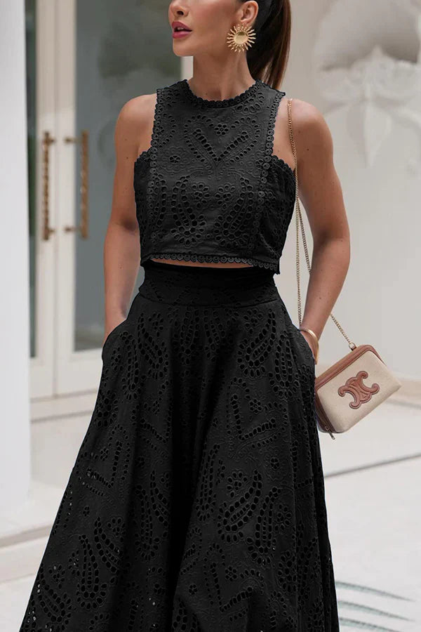 Amora™ Completo Palazzo Vita Alta & Crop Top in Pizzo