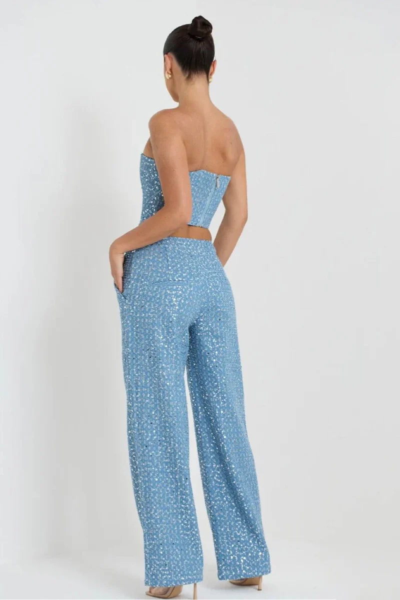 Amora™ Completo Pantalone Jeans con Paillettes Belinda
