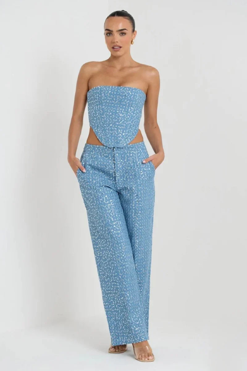 Amora™ Completo Pantalone Jeans con Paillettes Belinda