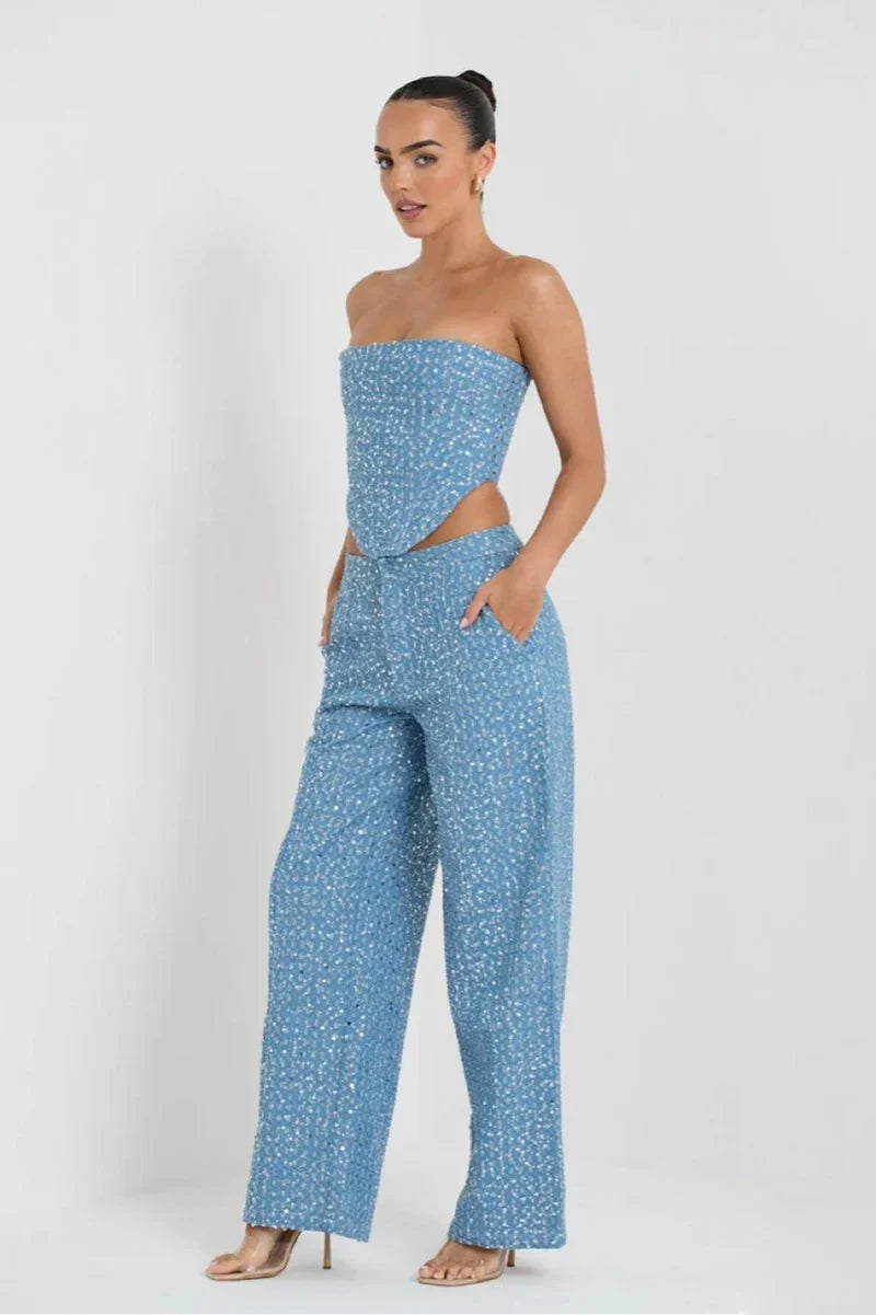 Amora™ Completo Pantalone Jeans con Paillettes Belinda