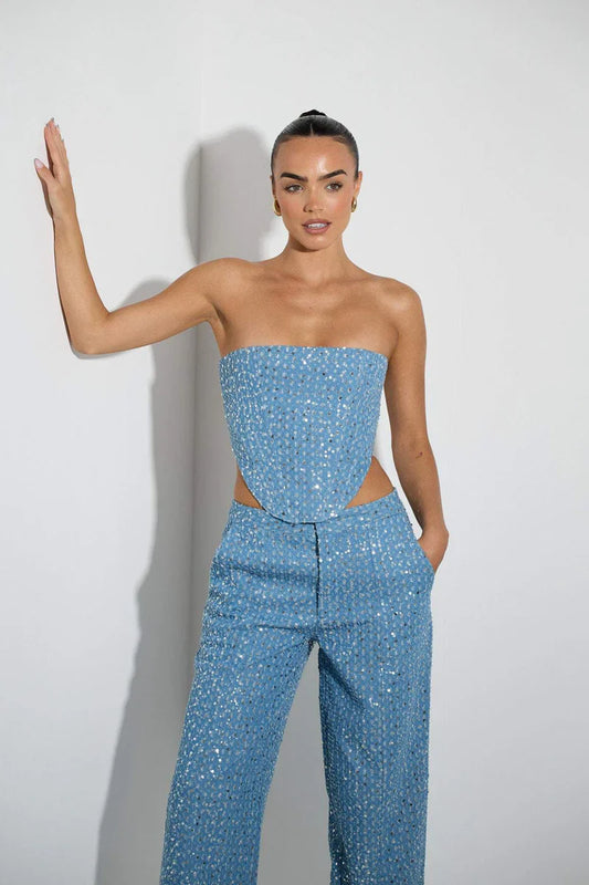Amora™ Completo Pantalone Jeans con Paillettes Belinda