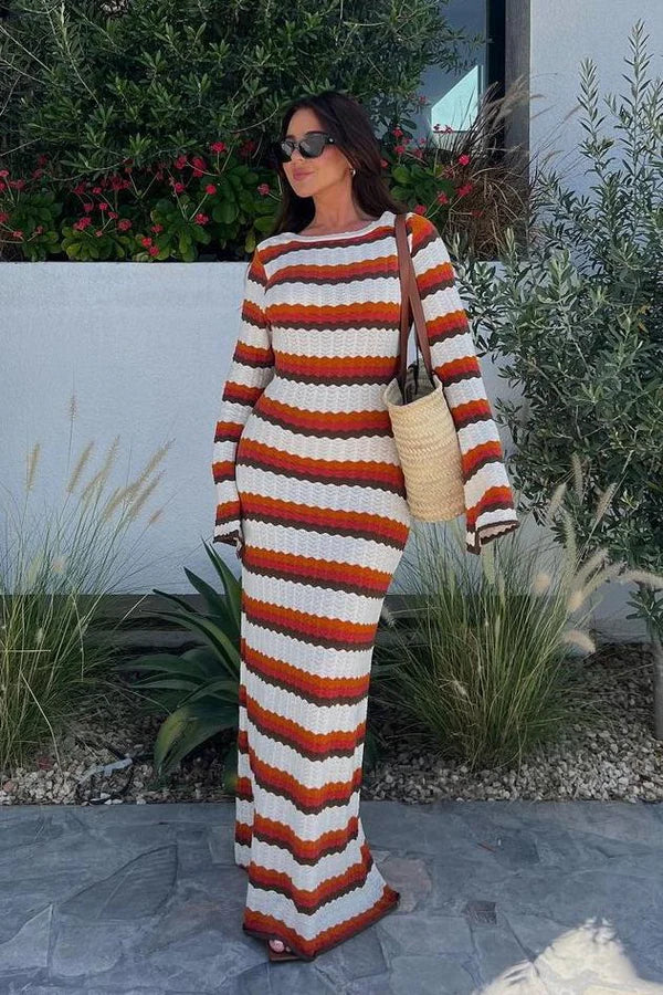 Amora™ Abito Lungo a Maglia Zigzag Schiena Scoperta