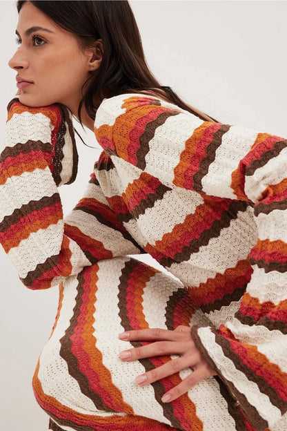 Amora™ Abito Lungo a Maglia Zigzag Schiena Scoperta