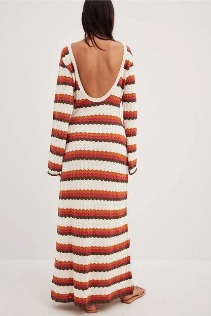 Amora™ Abito Lungo a Maglia Zigzag Schiena Scoperta